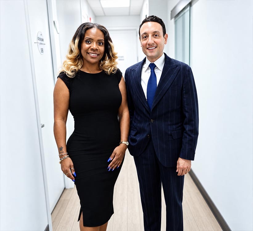 Dr. David Shokrian with a patient during follow-up after nipple enhancement surgery in NYC